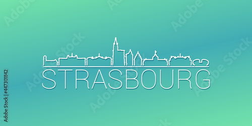 Strasbourg, France Skyline Linear Design. Flat City Illustration Minimal Clip Art. Background Gradient Travel Vector Icon.