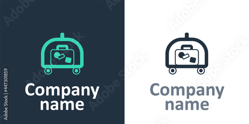 Logotype Hotel luggage cart with suitcase icon isolated on white background. Traveling baggage sign. Travel luggage icon. Logo design template element. Vector