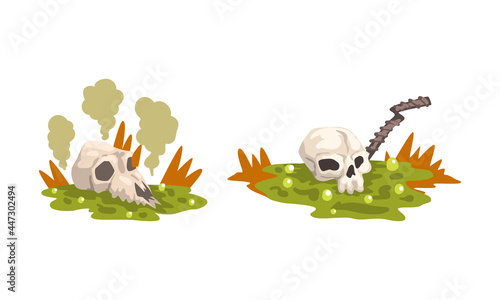 Environmental Pollution Set, Contaminated Air and Industrial Radioactive Waste Cartoon Vector Illustration