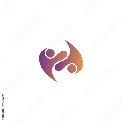 Abstract colorful people and heart shape icons. Vector logo template.