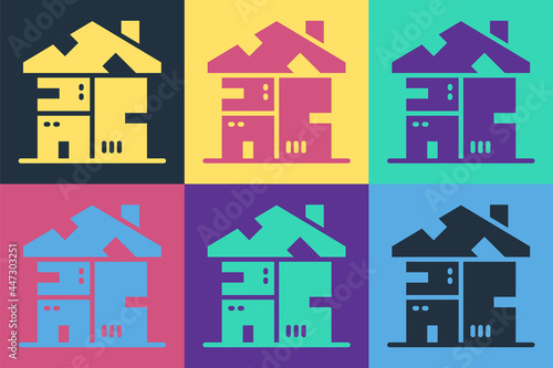 Pop art Homeless cardboard house icon isolated on color background. Vector