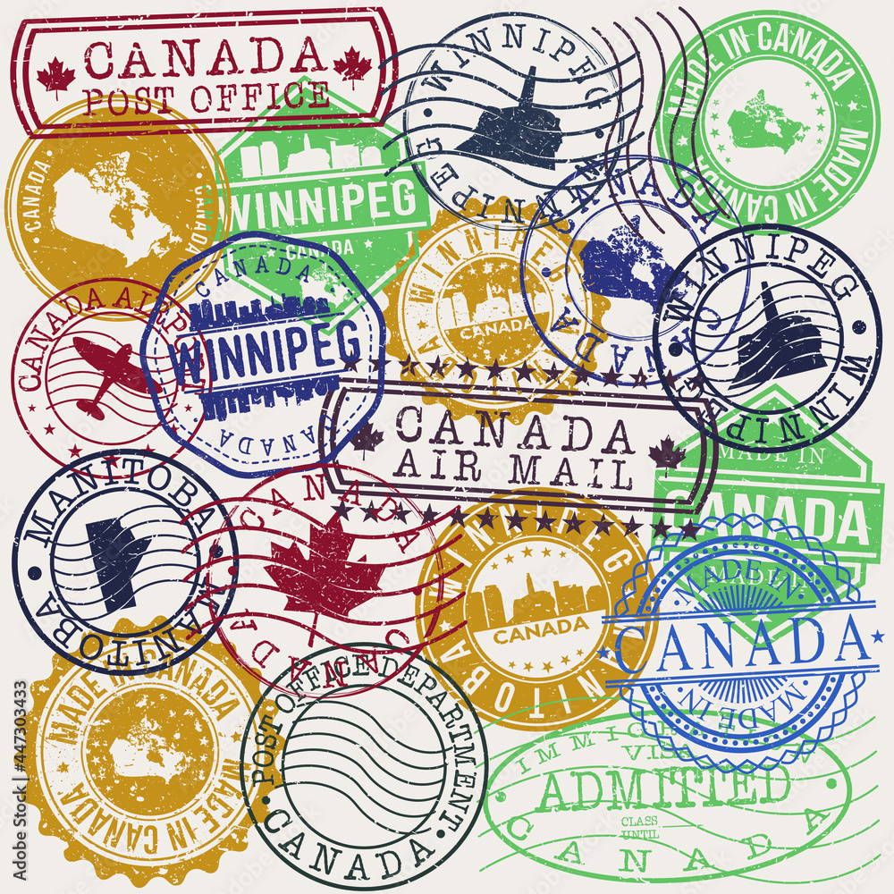 Winnipeg, MB, Canada Set of Stamps. Travel Stamp. Made In Product