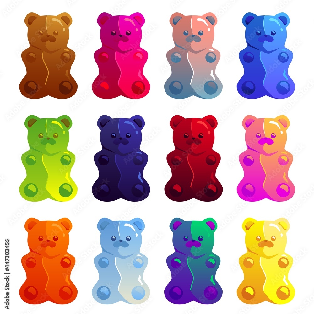 Set of Colorful Beautiful Gummy Bears Stock Vector - Illustration