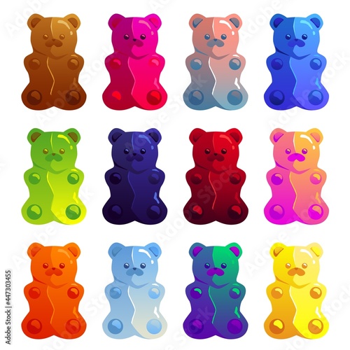 Colorful sweet jelly gummy candy in shape bears a vector illustration.