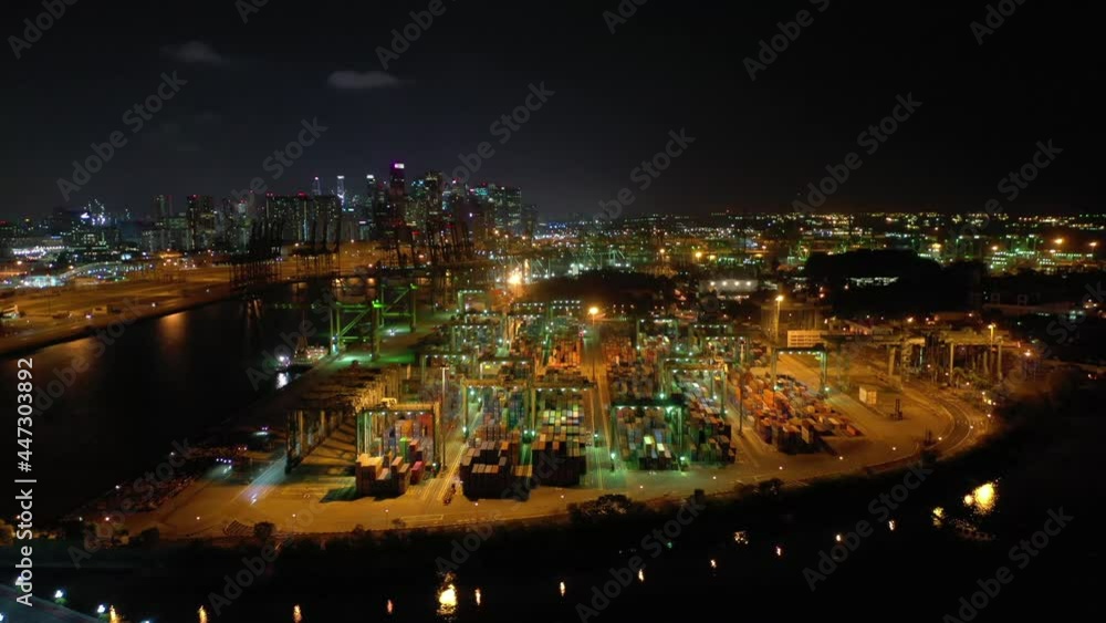night time illumination singapore city cargo port bay downtown aerial panorama 4k night time illumination singapore city cargo port bay downtown aerial panorama 4k