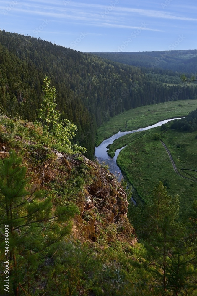 Summer panorama of the Irgina river valley