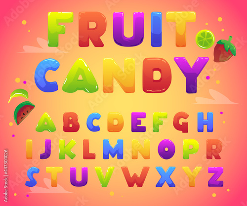 Vector colorful banner with sweet candy english alphabet for preschools.