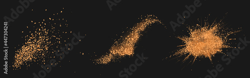 Splash of cosmetics powder, sand, dirt, coffee set