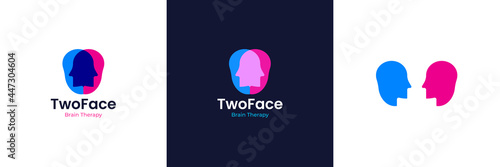 therapy logo design two faces facing each other in the shape of a brain