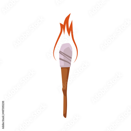 Primitive torch with fire for survival and protection of ancient cave people