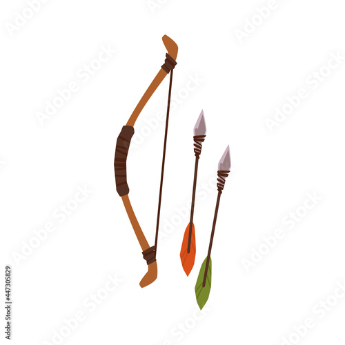 Prehistoric primitive bow and arrow with stone tipped a vector illustration