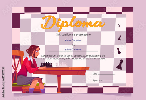 Diploma for chess winner or tournament participant