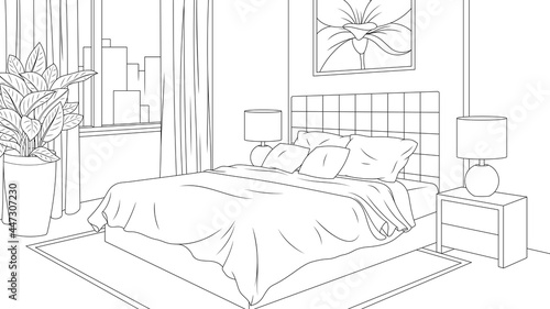 Vector illustration, interior of a room, bedroom in a modern style