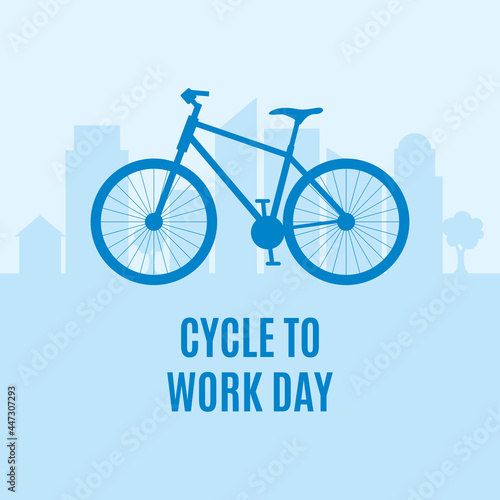 Cycle to Work Day vector. Blue bicycle icon vector. Bike silhouette icon isolated on a blue city skyline background. Important day