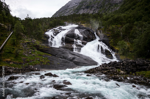 Landscape in Norway, Husedalen waterfalls, Kinsarvik, Hardangervidda, Hordaland photo