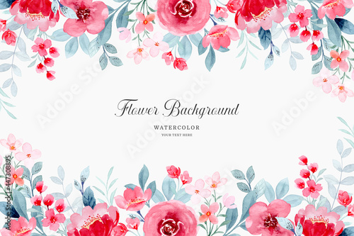 Принти на полотні Red flower garden background with watercolor
