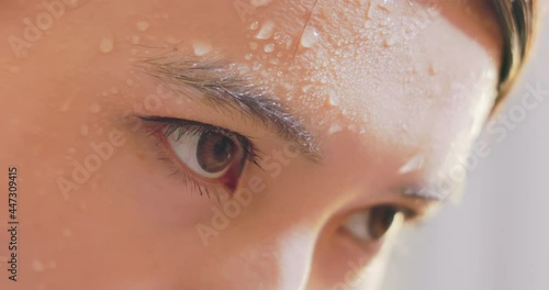 Close up sweat on forehead photo