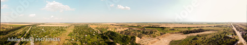 Panorama 360 spheres Aerial view of the road and sand pit in Moldova