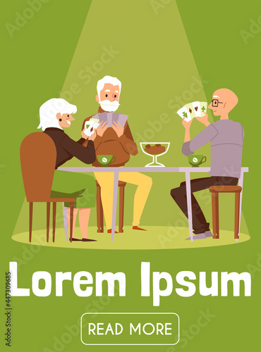 Banner or poster for senior people leisure activity, flat vector illustration.