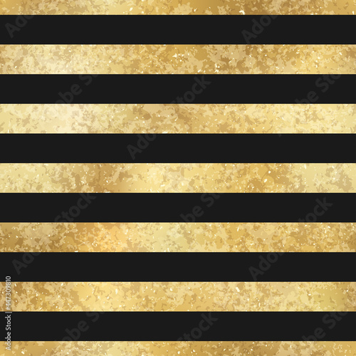 Vector Geometric Striped Golden Seamless Pattern. Shiny yellow gold foil patina repeat texture with black lines. Abstract stripes modern luxury metal surface digital paper, background, wallpaper