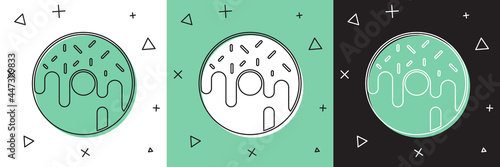 Set Donut with sweet glaze icon isolated on white and green, black background. Vector