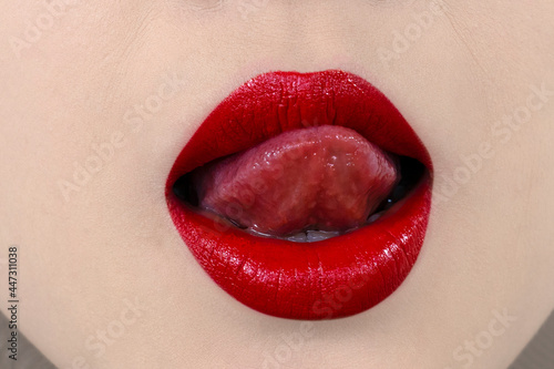 mouth with red lips with tongue