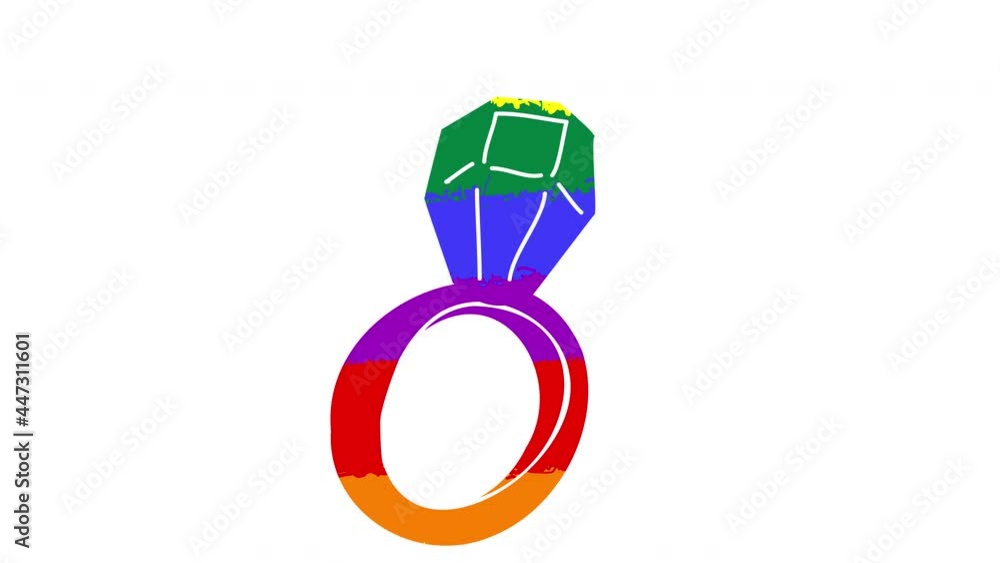 4k animation of a ring with a rainbow overflow. Stock video of wedding lgbt couple. An offer of marriage. Cartoon ring with a large diamond on a white background with an alpha channel. 4k animation of a ring with a rainbow overflow. Stock video of wedding lgbt couple. An offer of marriage. Cartoon ring with a large diamond on a white background with an alpha channel.