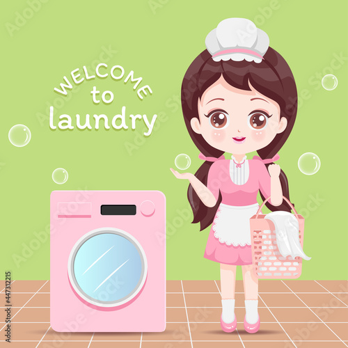 Laundromat staff wearing cute pink clothes