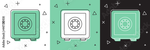 Set Safe icon isolated on white and green, black background. The door safe a bank vault with a combination lock. Reliable Data Protection. Vector