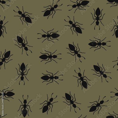 Vector pattern ants vector seamless print, khaki background.