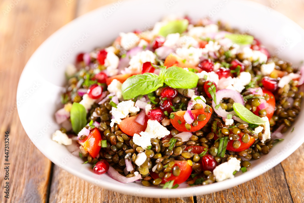 lentil salad with tomato, cheese and pomegranate lentil salad with tomato, cheese and pomegranate