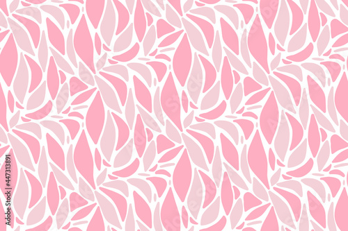 Abstract seamless pattern with pink organic shapes, leaves. Vector illustration monochrome background design. Fabric, textile, wrapping paper, wallapaper.