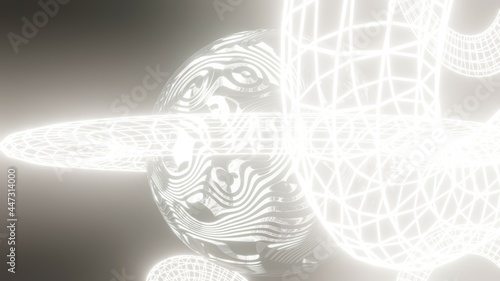 3D illustration. 3d render, abstract geometric background, multicolored balloons, primitive shapes, minimalist design, space, planet