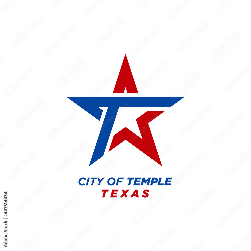 City of Temple, Texas Logo Design. Map and Flag Color Vector