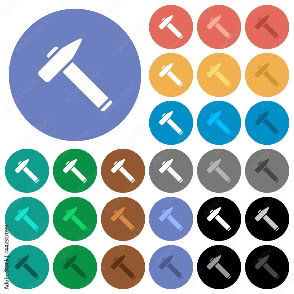 Old hammer round flat multi colored icons Old hammer round flat multi colored icons