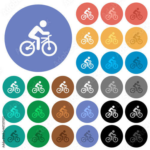 Bicycle with rider round flat multi colored icons