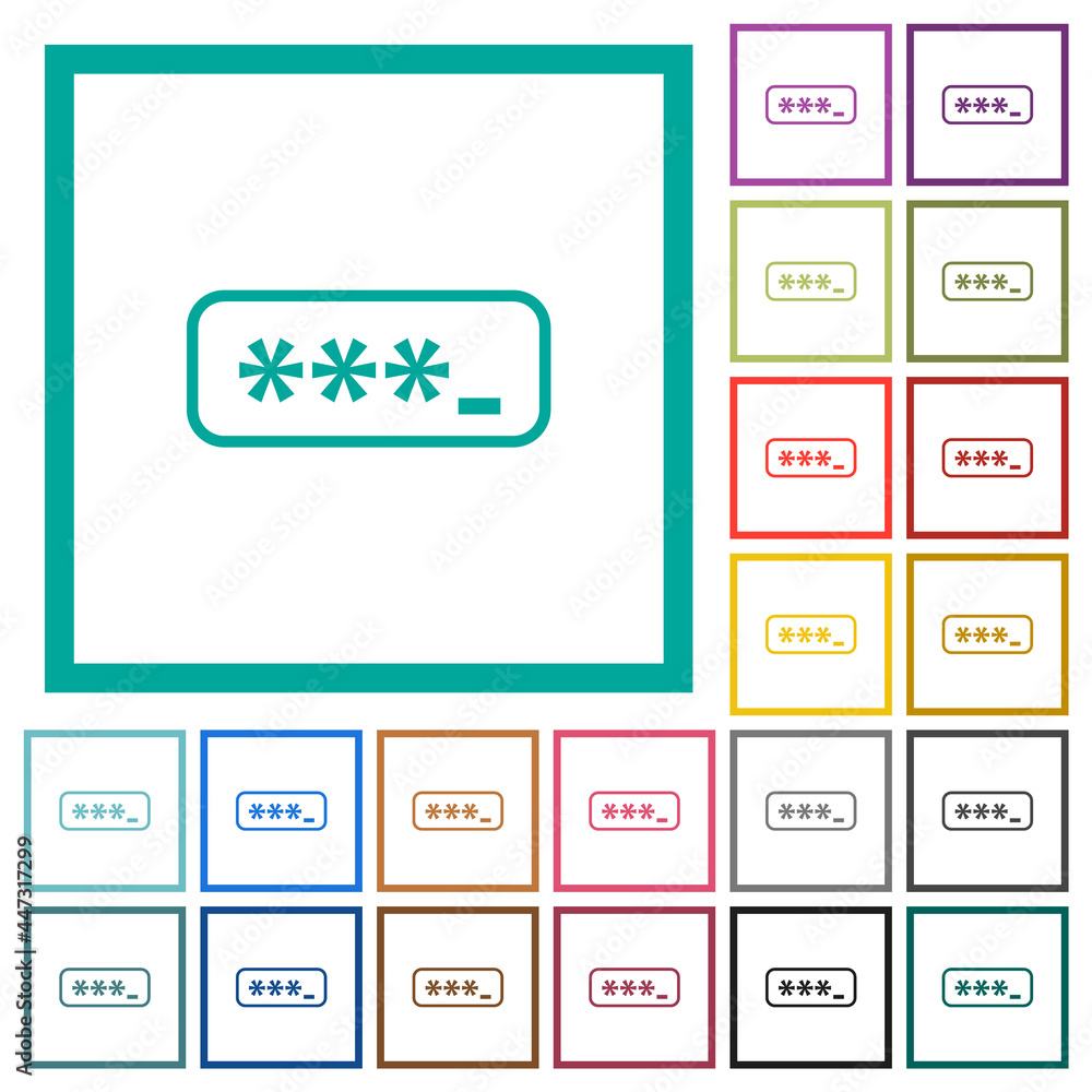 PIN code outline flat color icons with quadrant frames PIN code outline flat color icons with quadrant frames