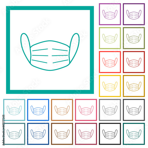 Medical face mask flat color icons with quadrant frames