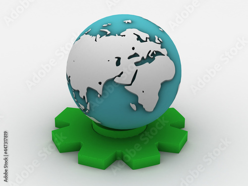 abstract 3d illustration of earth globe over gear wheel © uthradamgraphics