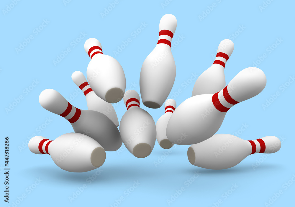 Hitting ten bowling skittles pins Hitting ten bowling skittles pins
