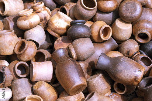 clay bottles. Pottery Texture, Background. handmade clay ware. Craft Ceramic