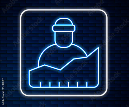 Glowing neon line Growth of homeless icon isolated on brick wall background. Homelessness problem. Vector