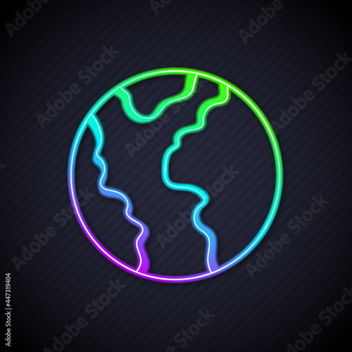 Glowing neon line Global economic crisis icon isolated on black background. World finance crisis. Vector