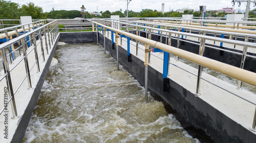 Photos wastewater treatment system by aeration There is an air distribution tube under the water