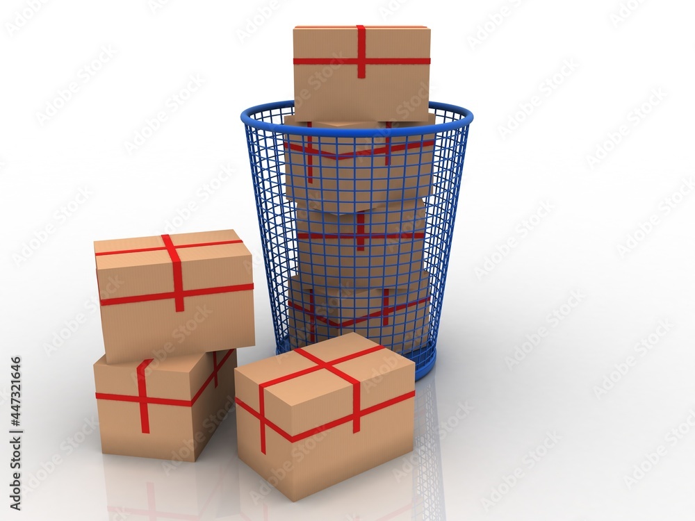 Obraz premium 3d rendering Cardboard boxes in bin