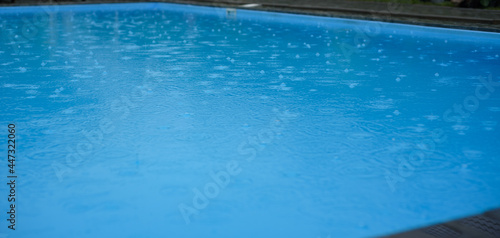 Swimming pool with raindrops. Autumn season © penyushkin