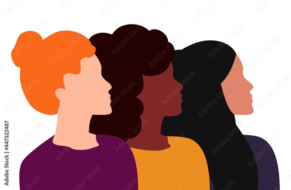 women look up, feminists of different races and cultures together