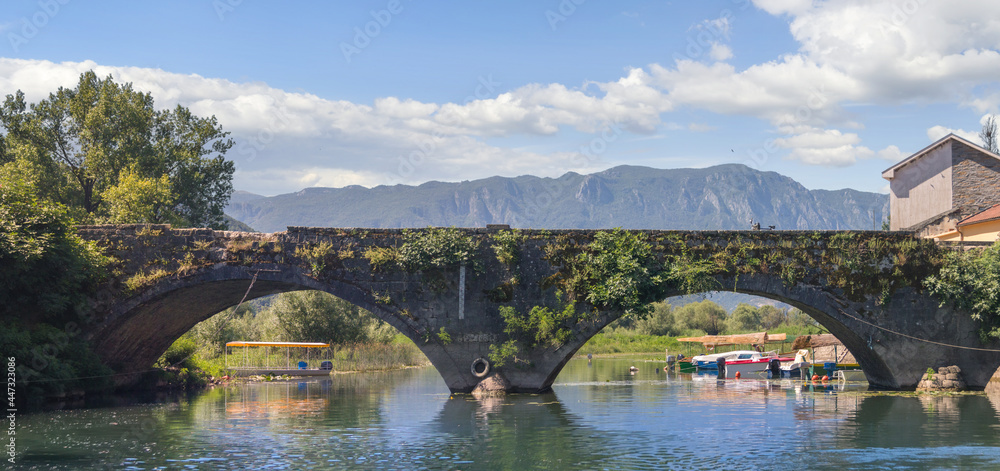 Beautiful view of medieval arch bridge in Virpazar. Montenegro