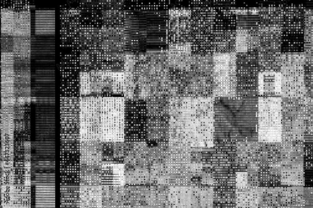 Pixel pattern of a digital glitch / Abstract black and white pixel pattern background of a digital glitch.