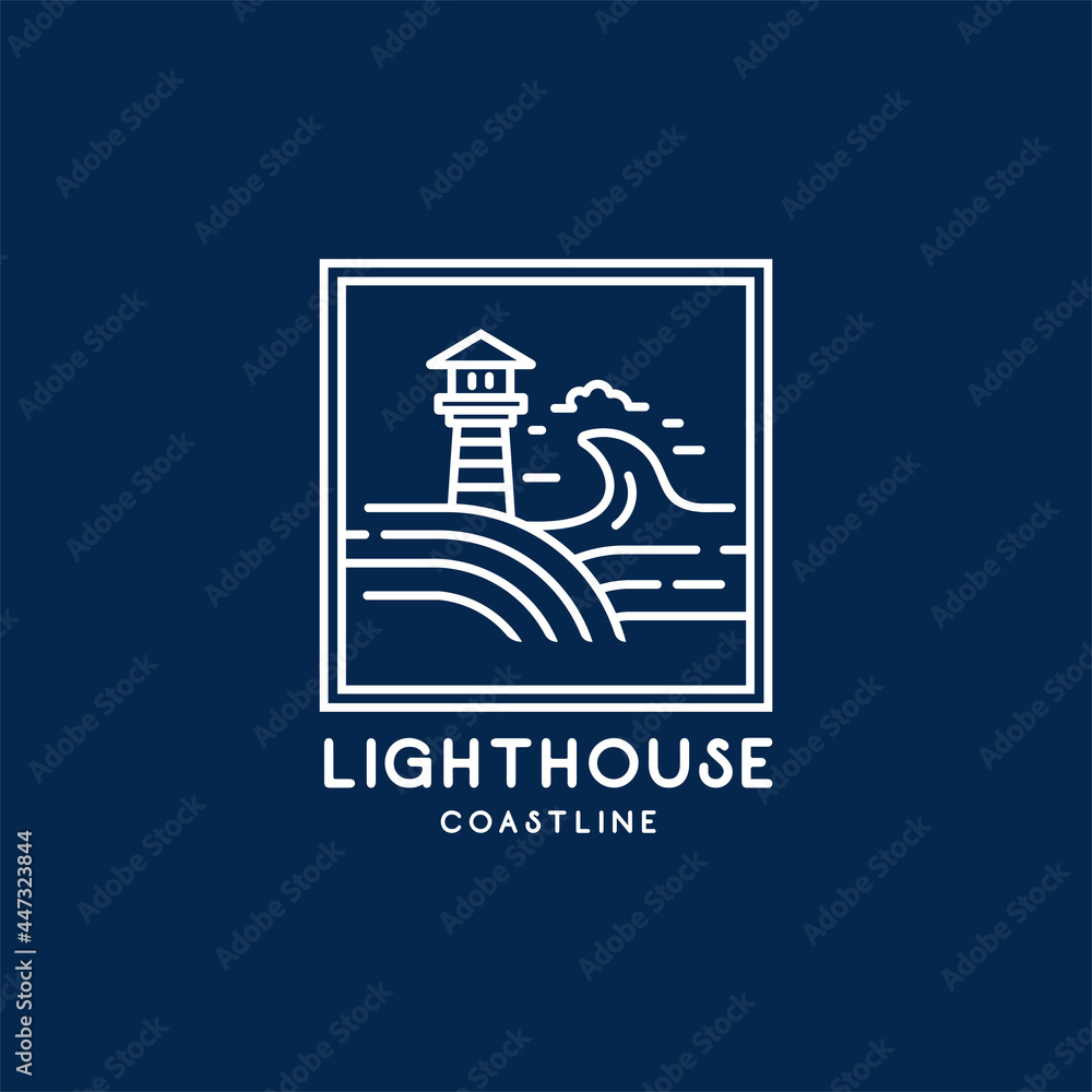Obraz premium lighthouse Coastline outline monoline vintage retro logo design badge illustration